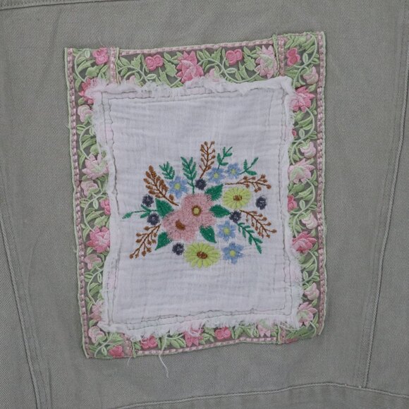 POL Jean Jacket Womens S Sage Green NWOT Cottagecore Boho Hippie Granny Eclectic - Picture 6 of 16